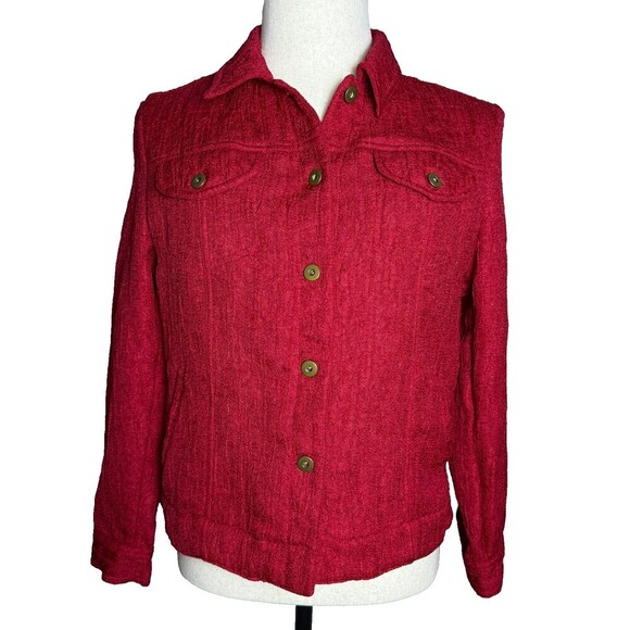 N Touch Jackets & Blazers - N Touch Vintage Red Crinkled Texture Women's Jacket, Sz 10, Pockets Y2K Business
